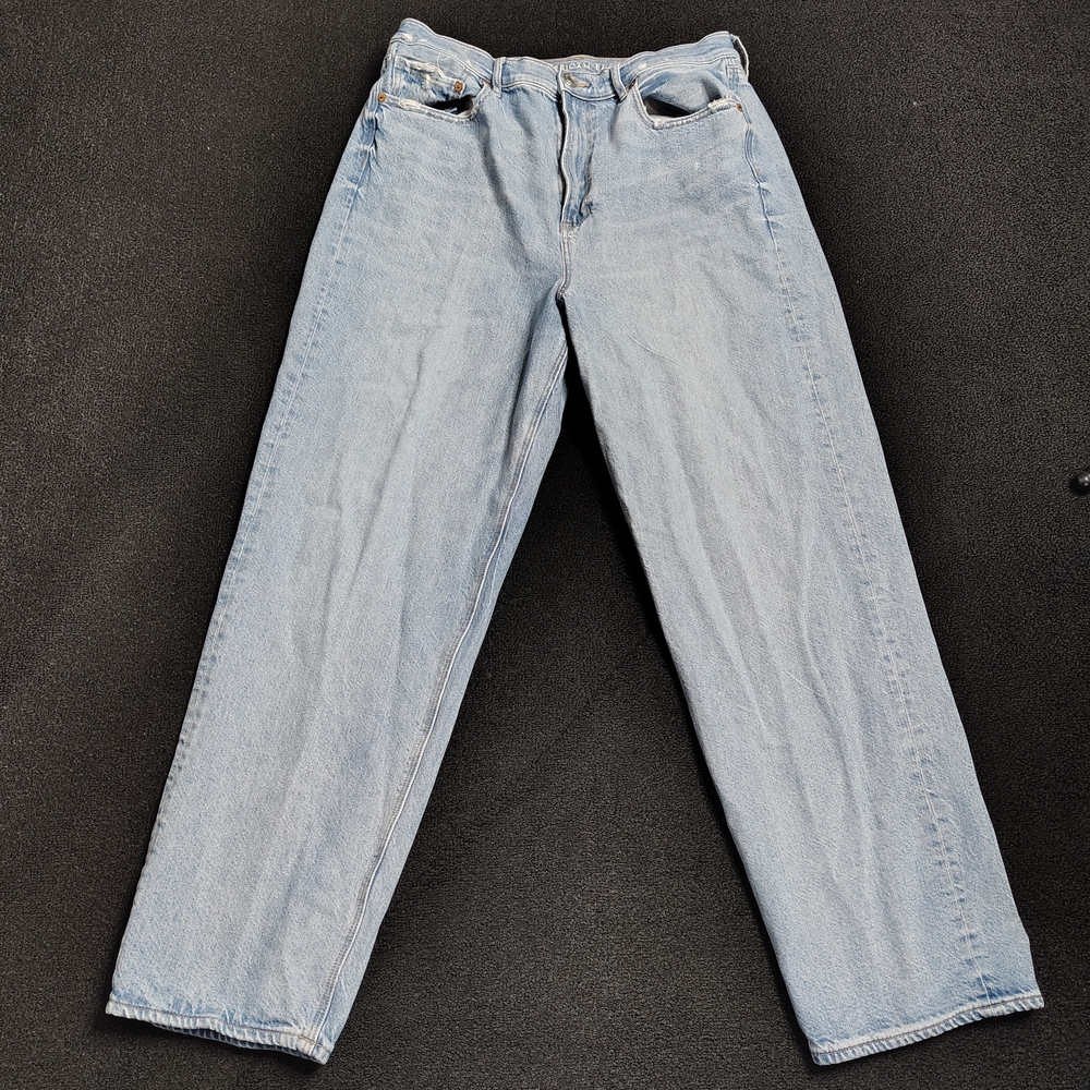 American Eagle Jeans Blue Denim Baggy Straight High Rise Retro Women's Size 16